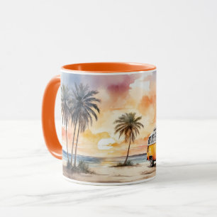 Watercolor Sweet Sunset Beach et Vintage Bus Mug