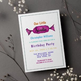 Watercolor Sweetie Colourful Candy Birthday Party Invitation