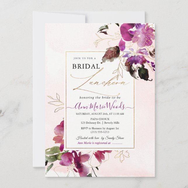 Watercolor Sweetpeas Cherry Red Bridal Lunchoen Invitation (Front)