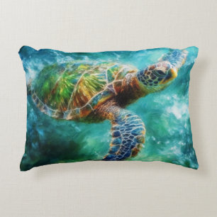 Watercolor Swimming Sea Turtle Accent Pillow