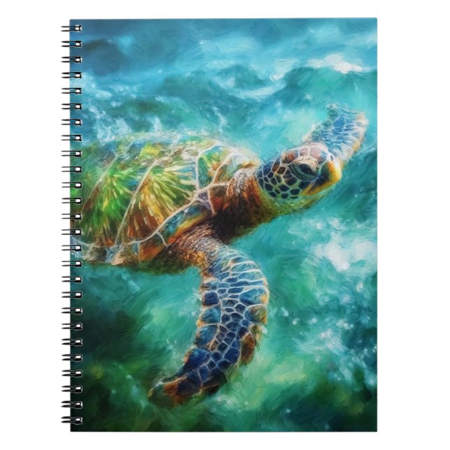 Watercolor Swimming Sea Turtle Notebook (Front)