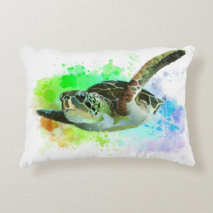 Watercolor Swimming Sea Turtle Pillow
