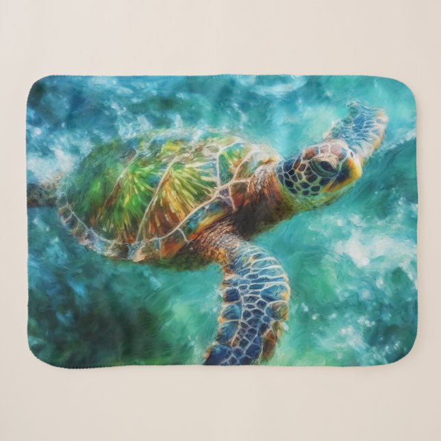 Watercolor Swimming Sea Turtle Sherpa Blanket (Front (Horizontal))