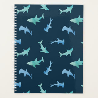 Watercolor Swimming Shark Silhouettes Pattern Planner