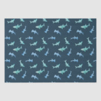 Watercolor Swimming Shark Silhouettes Pattern