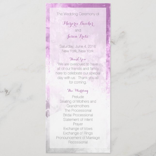 Watercolor Swirl Programme de mariage violet (Devant)