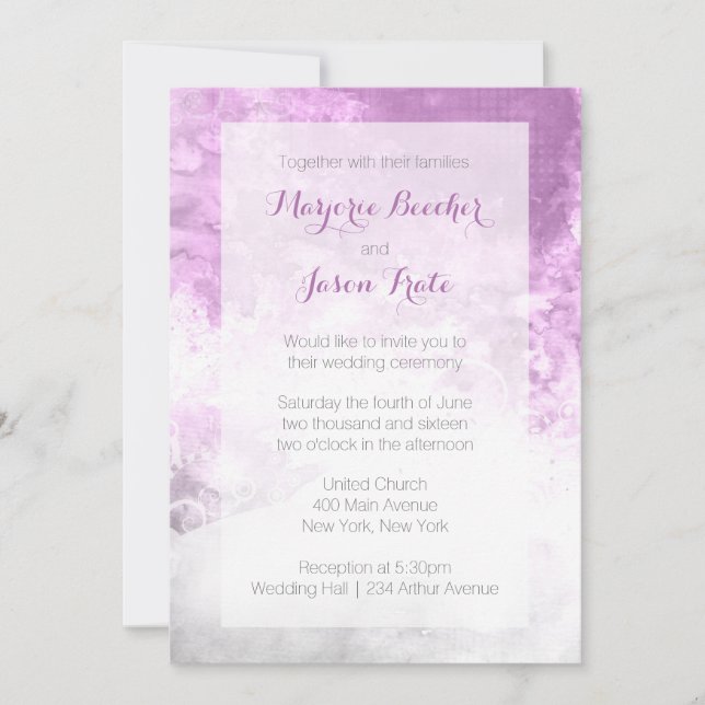 Watercolor Swirl Wedding Invitation - Plum Purple (Front)