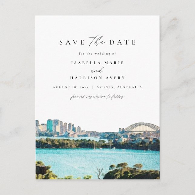 Watercolor Sydney Australia Skyline Destination Postcard (Front)