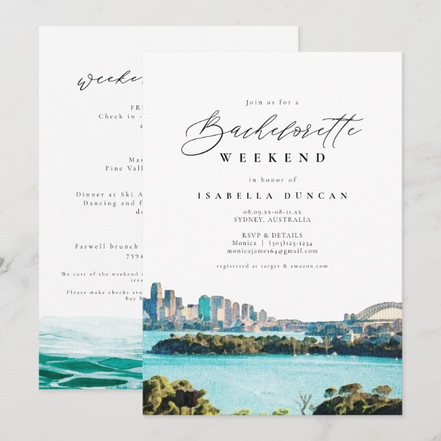 Watercolor Sydney Australia Skyline Tropical Beach Invitation (Front/Back)
