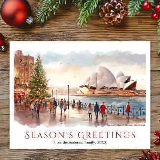 Watercolor Sydney Opera House Australia Christmas Holiday Postcard