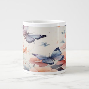 Watercolor Symphony with Graceful Butterflies Large Coffee Mug