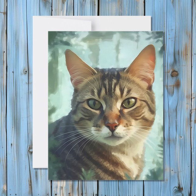 Watercolor Tabby Cat Portrait Holiday Card (Creator Uploaded)