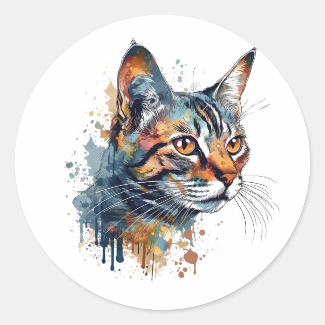 Watercolor tabby classic round sticker (Front)