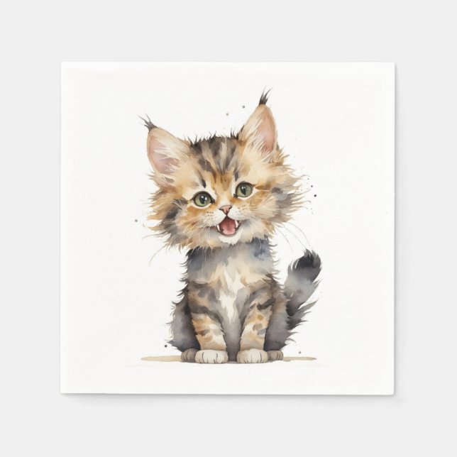 Watercolor Tabby Kitten Napkin (Front)