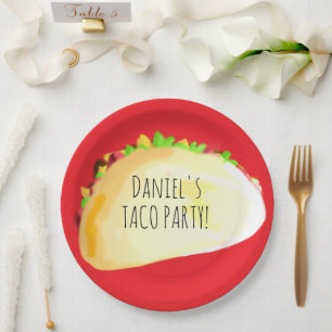 Watercolor Taco Party Birthday Paper Plate