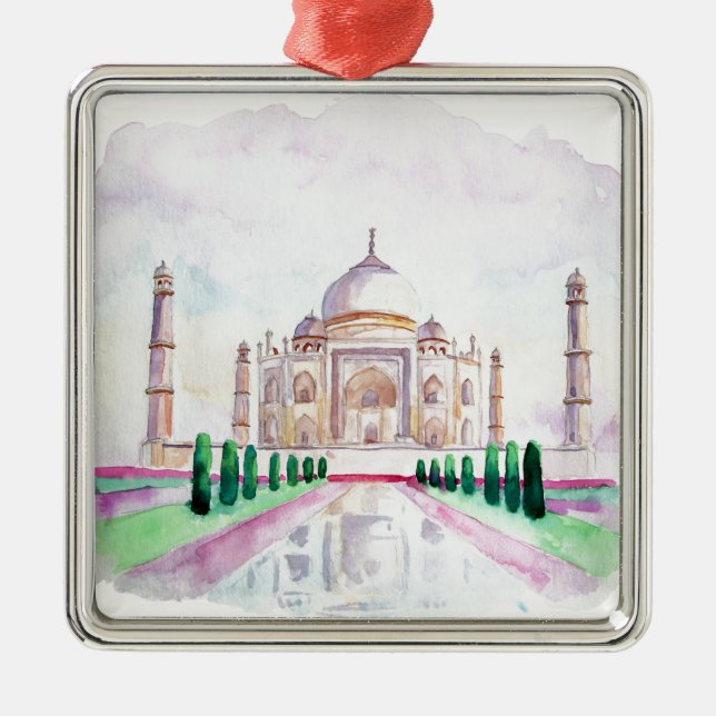 Watercolor Taj Mahal Metal Ornament (Front)