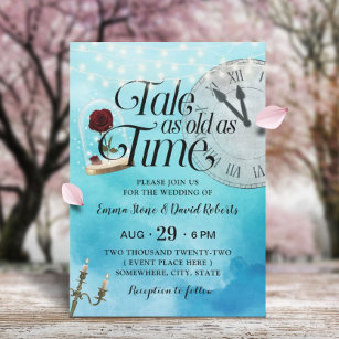 Watercolor Tale as Old as Time Fairy Tale Wedding Invitation