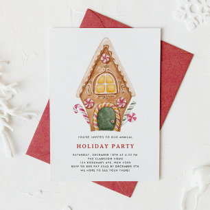 Watercolor Tall Gingerbread House Holiday Party Invitation