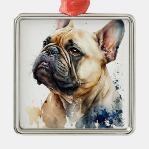 WATERCOLOR TAN FRENCH BULLDOG DOG METAL ORNAMENT