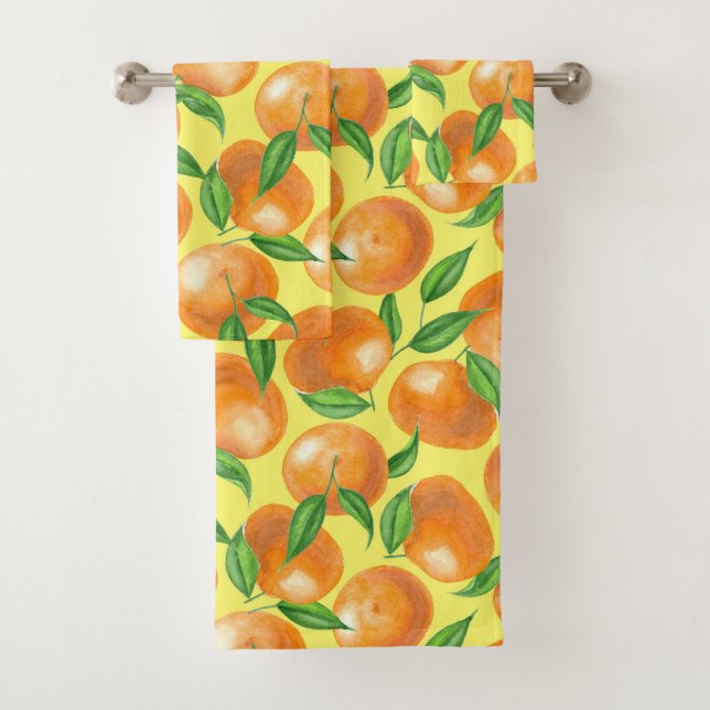 Watercolor tangerines bath towel set (Insitu)