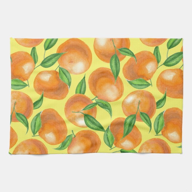 Watercolor tangerines kitchen towel (Horizontal)