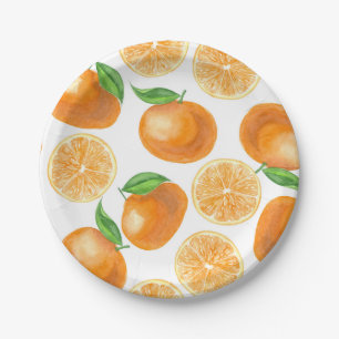 Watercolor tangerines paper plate