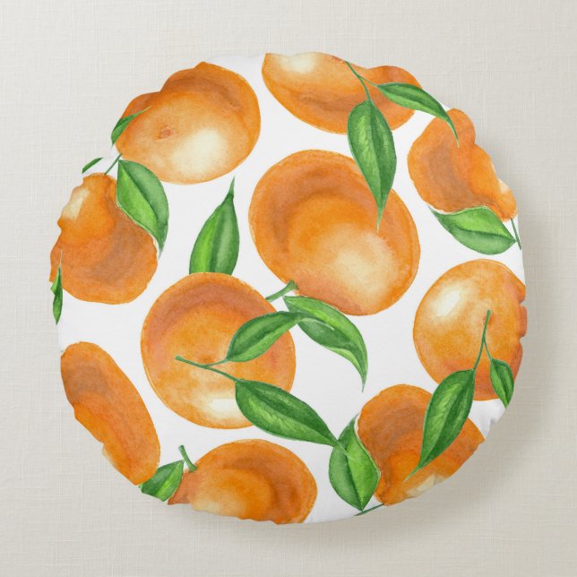 Watercolor tangerines round pillow (Front)