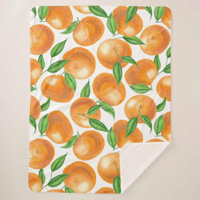 Watercolor tangerines sherpa blanket (Front)