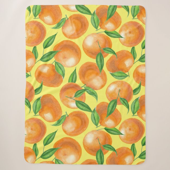 Watercolor tangerines sherpa blanket (Front)