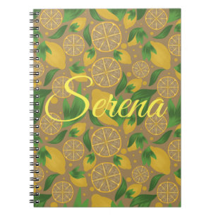 Watercolor Taupe Lemon Fruit Personalized Notebook