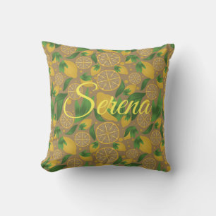 Watercolor Taupe Lemon Fruit Personalized Throw Pi Pillow