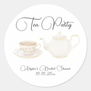 Watercolor Tea Party Bridal Shower Classic Round Sticker