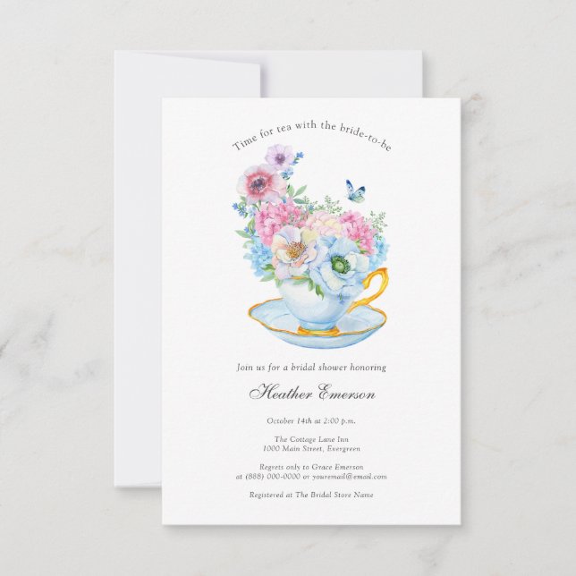 Watercolor Tea Party Bridal shower invite (Front)
