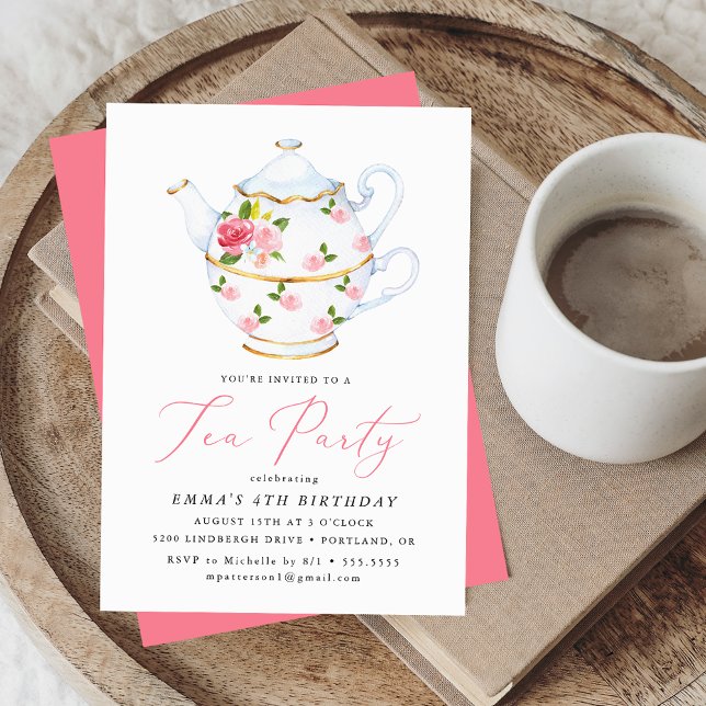 Watercolor Tea Party Kid's Birthday Party Invitation (Creator Uploaded)