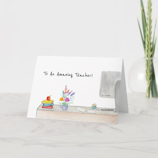 Watercolor Teacher Appreciation Online Learning Card (Front)
