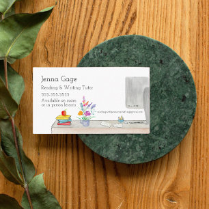  Watercolor Teacher's Desk Reading Writing Tutor Business Card