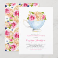 Watercolor Teacup Bouquet Flowers Baby Shower
