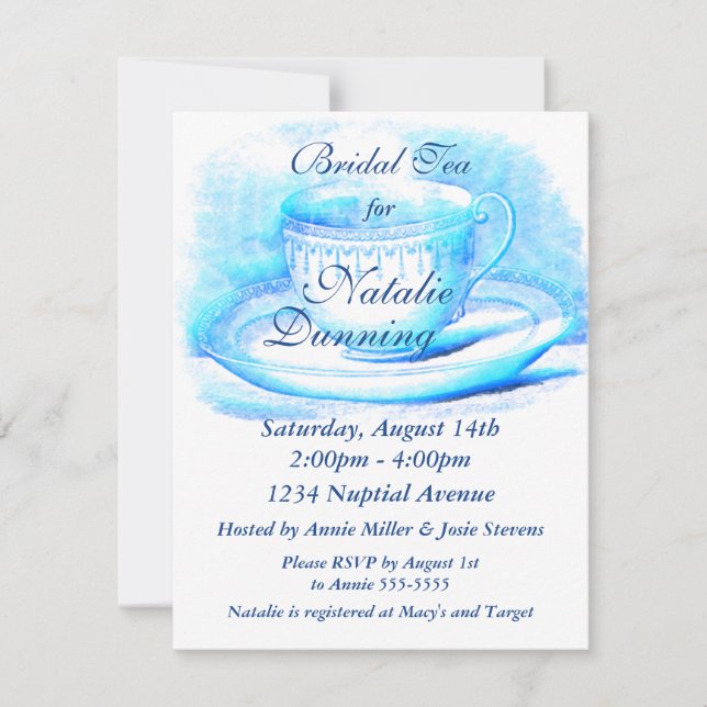 Watercolor Teacup Bridal Shower Invitations (Front)