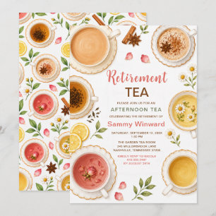 Watercolor Teacup Retirement Afternoon Tea Party Invitation