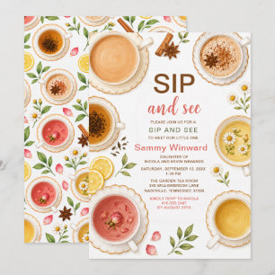 Watercolor Teacup Sip and See Baby Tea Party Invitation