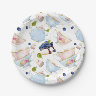 Watercolor Teacups and Teapots Pattern High Tea Paper Plate