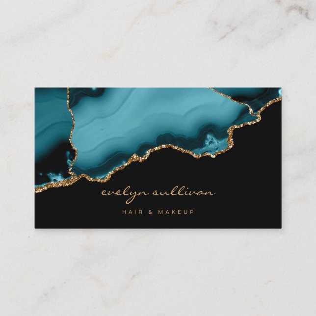 watercolor teal agate business card (Front)