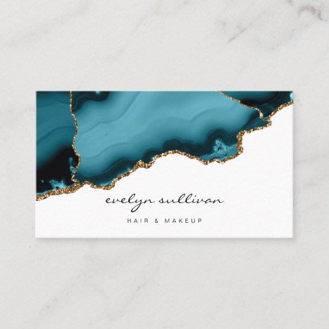 watercolor teal agate business card (Front)