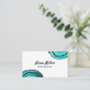 Watercolor Teal Agate Geode Slice Crystal Business Card