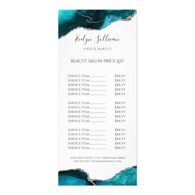 watercolor teal agate price list rack card (Front)