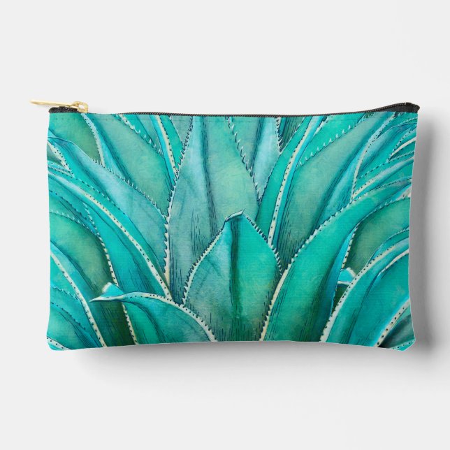 Watercolor Teal Agave Accessory Pouch (Front)