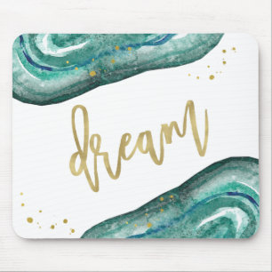 Watercolor Teal and Faux Gold Geode   Dream Mouse Pad