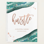 Watercolor Teal and Faux Rose Gold Geode | Hustle Planner<br><div class="desc">This elegant,  modern planner features watercolor teal geode stones,  with faux rose gold look typography and splashes.</div>