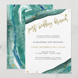 Watercolor Teal and Gold Geode Post Wedding Brunch Invitation