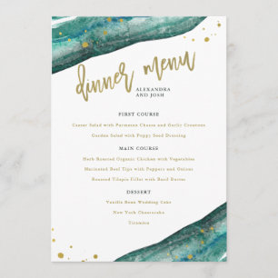 Watercolor Teal and Gold Geode Wedding Menu